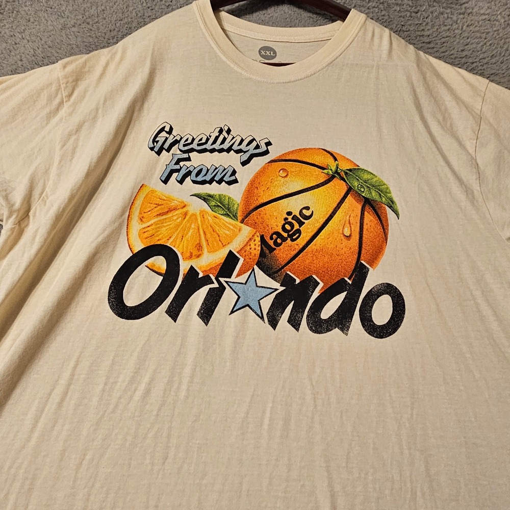 Duvin Orlando Magic Greetings From Orlando T-Shirt Mens XXL Cream Basketball USA